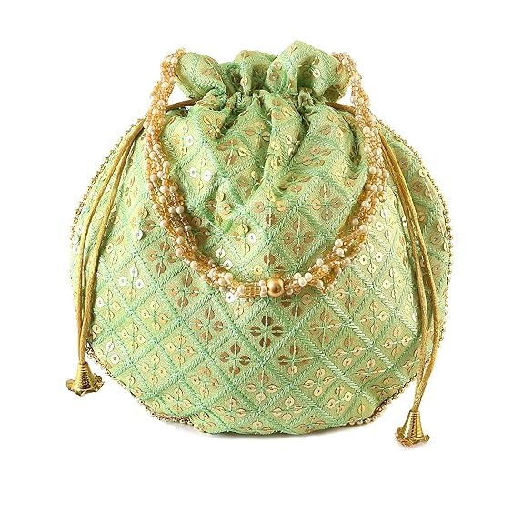 royal pouch Premium Potli Bag for Women & Girls - Star Pattern Embroidered Silk Handbag with Pearl Handle | Ethnic Clutch for Wedding, Bridal, Party & Functions | Drawstring Pouch for Gifting-picture-50