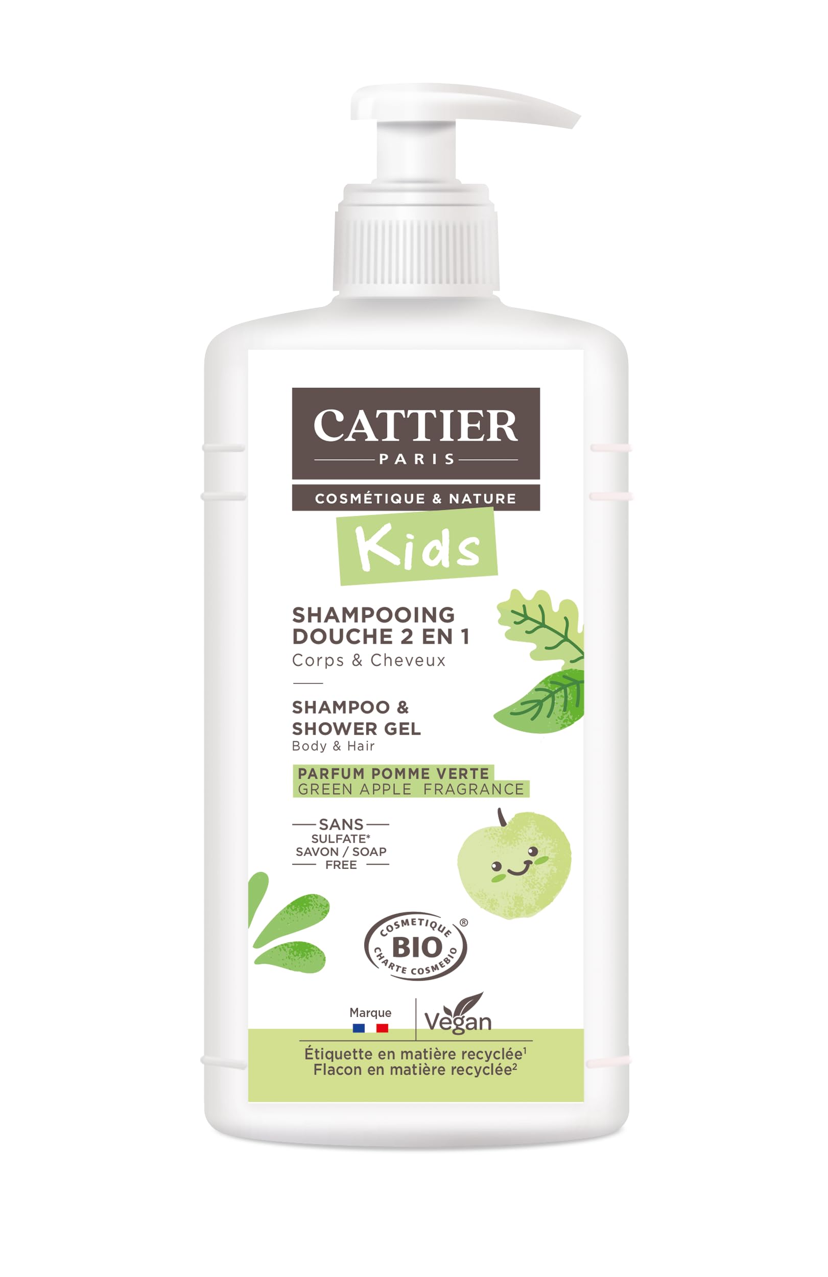 Cattier Kids Shampoing Douche 2en1 Parfum Pomme Verte Bio 500 ml