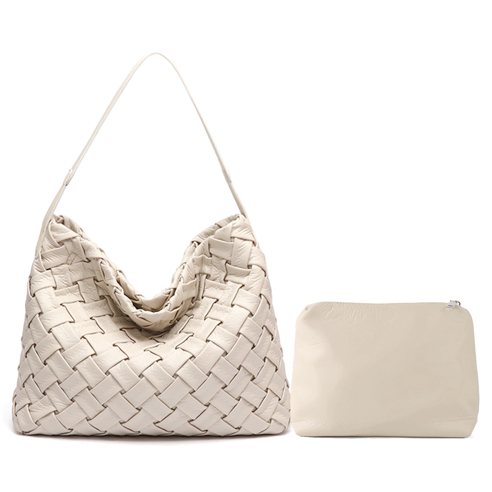 JINMANXUE Woven Vegan Leather Boston Bag - Women's Shoulder Satchel With Clutch (Coffee) - View #4