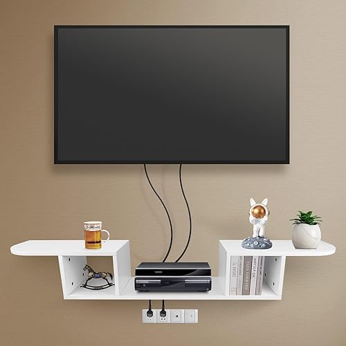 GAHEUNBB Soporte flotante para TV montado en la pared, estante de componentes de consola multimedia, centro de entretenimiento para router, cajas de