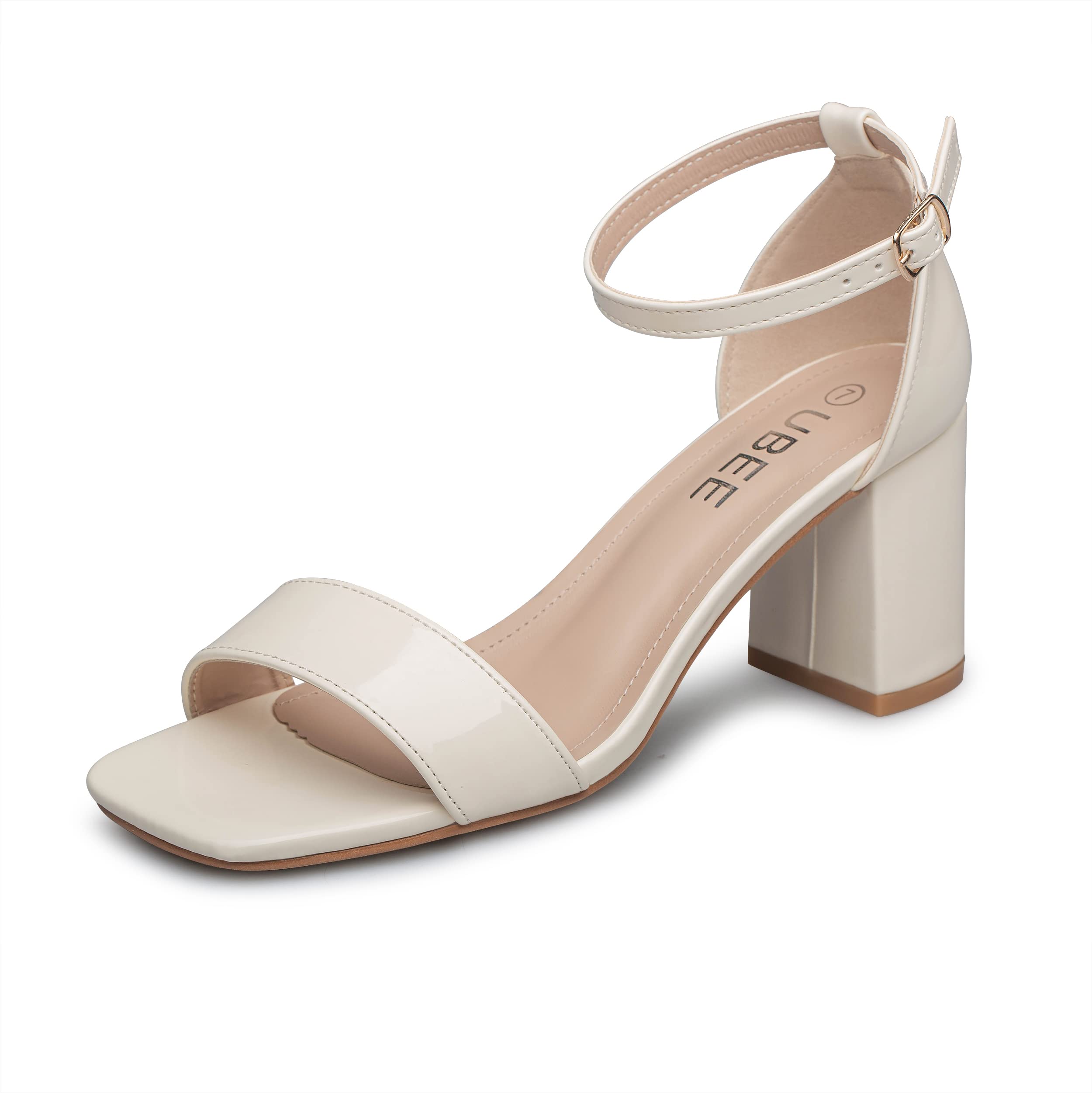 Nude Heels for Women Open Toe Ankle Strap Chunky Heel Pump Sandals Party Wedding Strappy Buckle Standard Size 2.75 Inches Tall Thick Heel Design