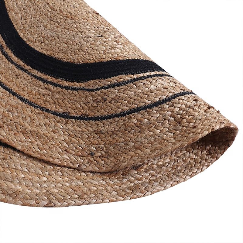 Image of Jute Round Carpet 3x3 feet - Handmade Braided Boho Rug for Living Room, Bedroom & Balcony - Soft Washable Floor Mat, Color - Beige Black