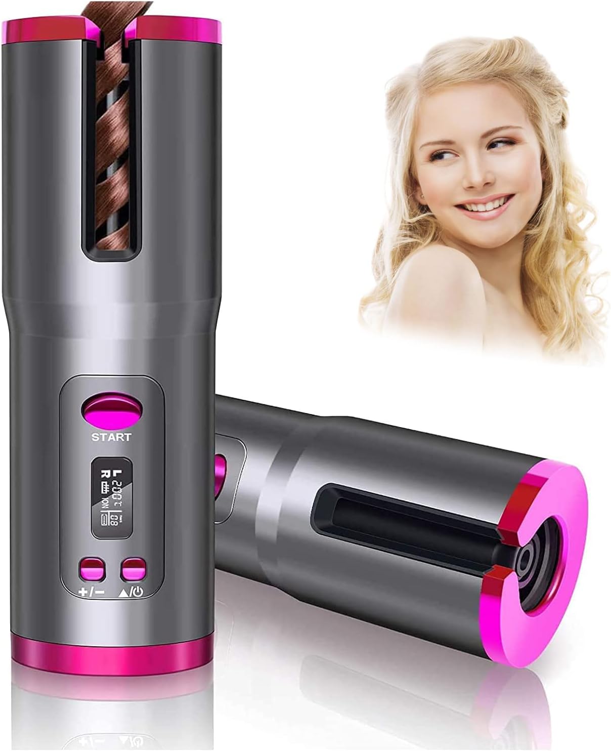 Cordless Automatic Hair Curler, Performance Curling Iron with Adjustable 6 Temperature & 11 Timer Settings, Portable Rechargeable Rotating Ceramic Barrel Curling Wand for Hair Styling