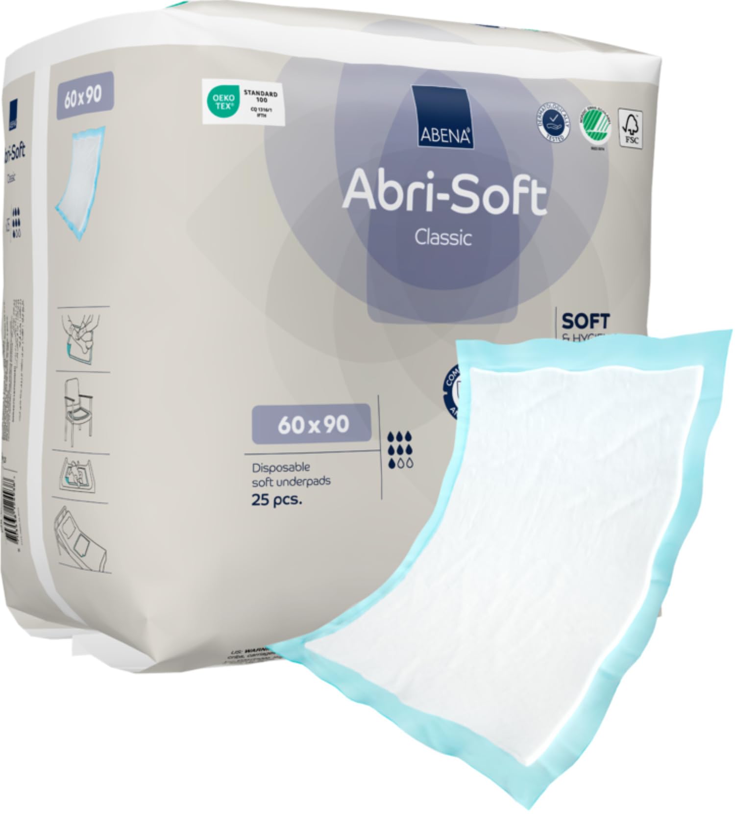 ABENA Abri-Soft Classic Einweg-Inkontinenz-Betteinlagen, Eco-Labeled Inkontinenzunterlagen, Auslaufschutz, weiche und sichere Bettschoner für Inkontinenz – 60 x 90 cm, 2200 ml Saugfähigkeit, 25 Stück