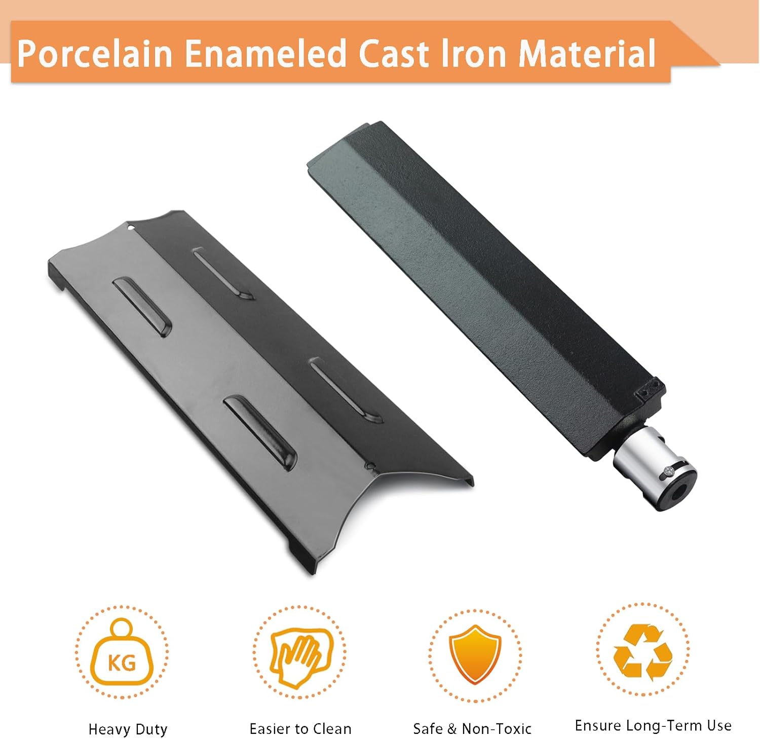 Grill Replacement Parts Replacement for Master Forge BG179A, Master Forge BG1793B-A, Porcelain Steel Grill Heat Plate and Cast Iron Grill Burner, 4 Pack