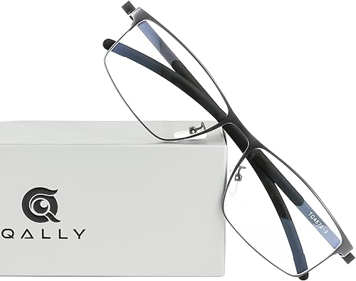 QALLY Lentes de filtro de luz azul para hombres y mujeres, lentes de juegos de computadora, bocina clásica con marco sin borde, lente transparente