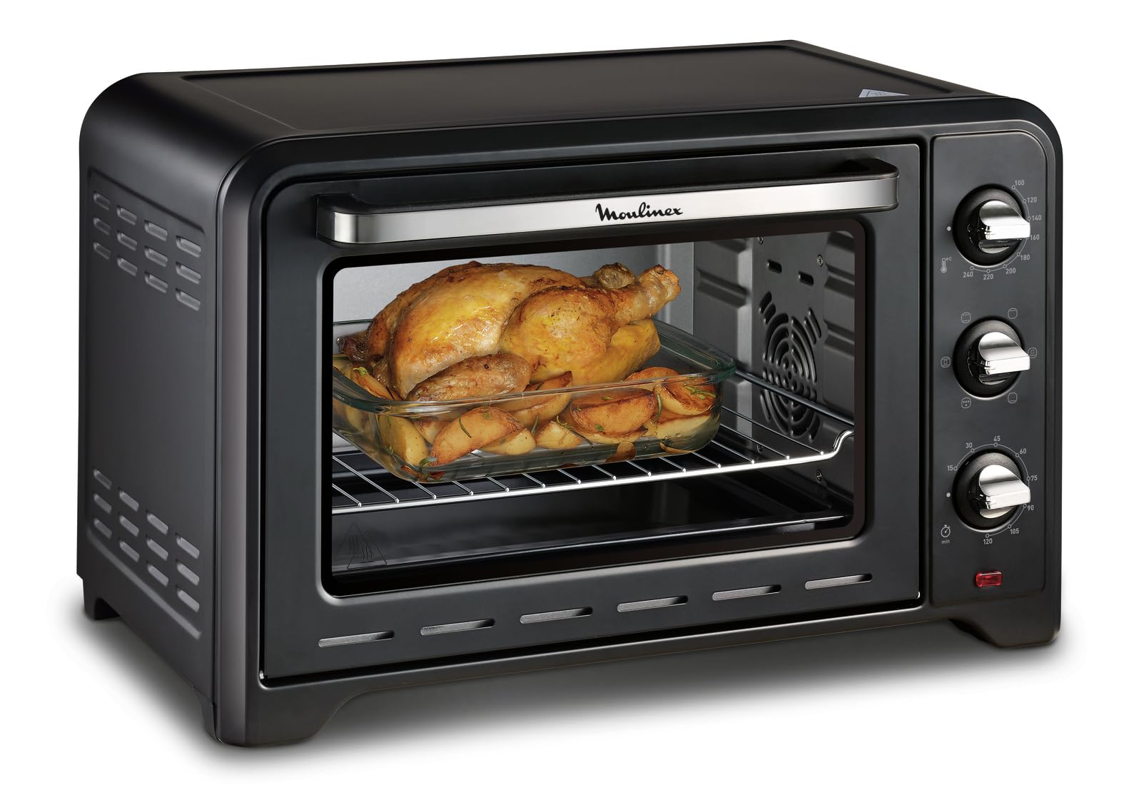 Moulinex Ox4648 Optimo Forno Elettrico Ventilato 33 Litri, Potenza 1600 W, Max 120°C, Forno per Pizza, Carne, Pesce, Dolci, Fornetto Elettrico, 6 Modalità di Cottura, Timer, 2 Accessori, Nero