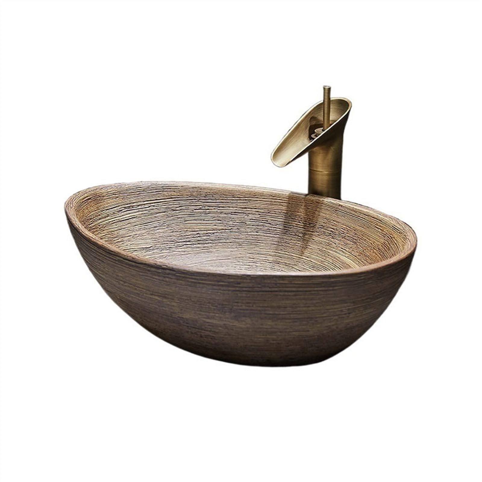 Aioneer Bathroom Sink Countertop Basin Balcony Washbasin Ceramic Art Retro Handwash Basin Home Bathroom Lavatory Sinks Lavatory Vanity-Bruin-One Size