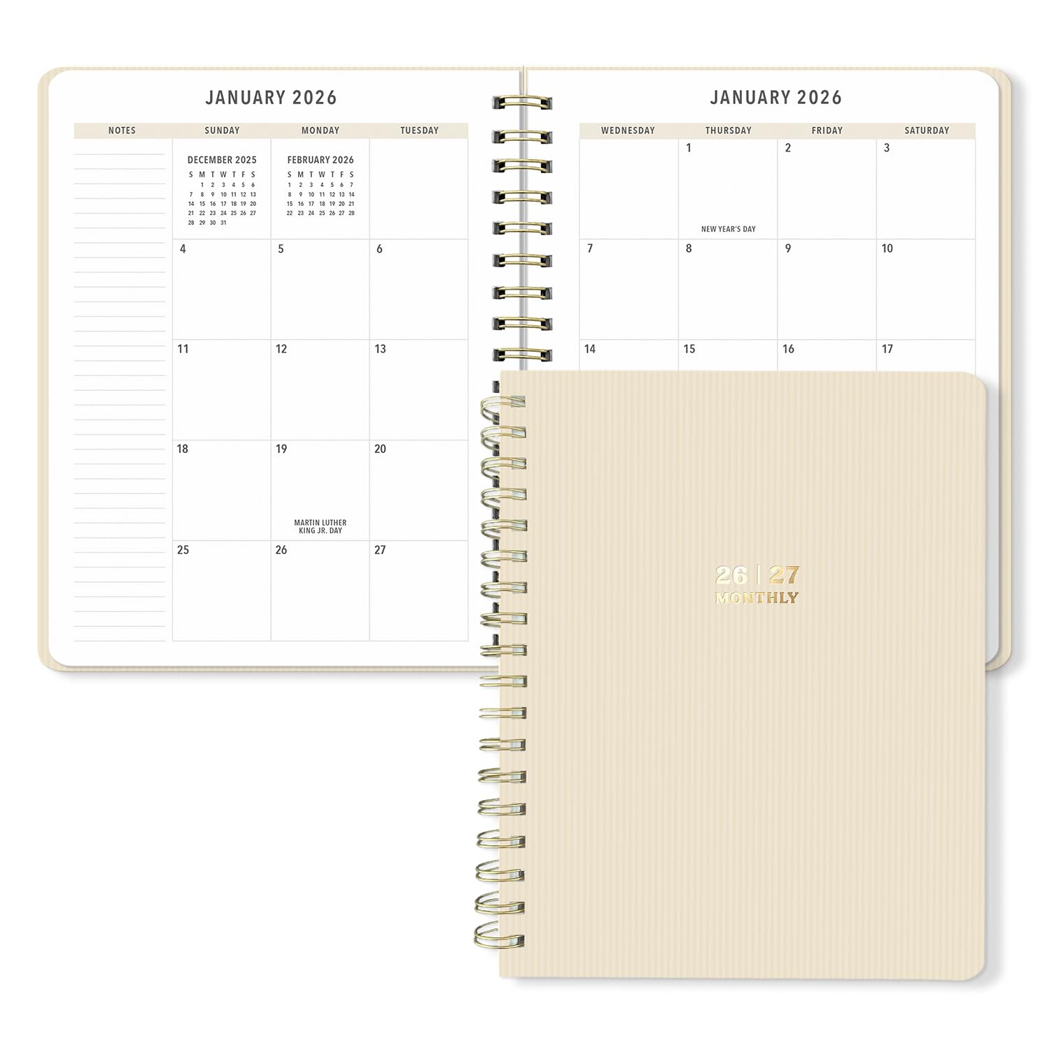 Sweetzer & Orange 2026-2027 Monthly Planner Notebook – 7.5" x 9.5" Two-Year Calendar Planner – January 2026 to December 2027 – Clean Monthly Layout, Sturdy 120gsm Paper, Gold Spiral Binding
