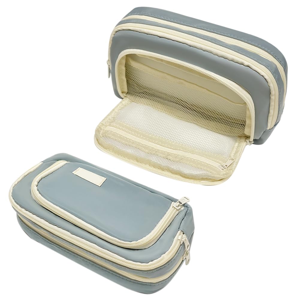 Liujiami Gran Estuches para Lápices con 3 Compartimentos Estudiante Bolsa para Lápices Portalápices Oficina Organizador Papelería Estuches Escolares Neceser para Niñas Niños Mujeres Hombres Azul
