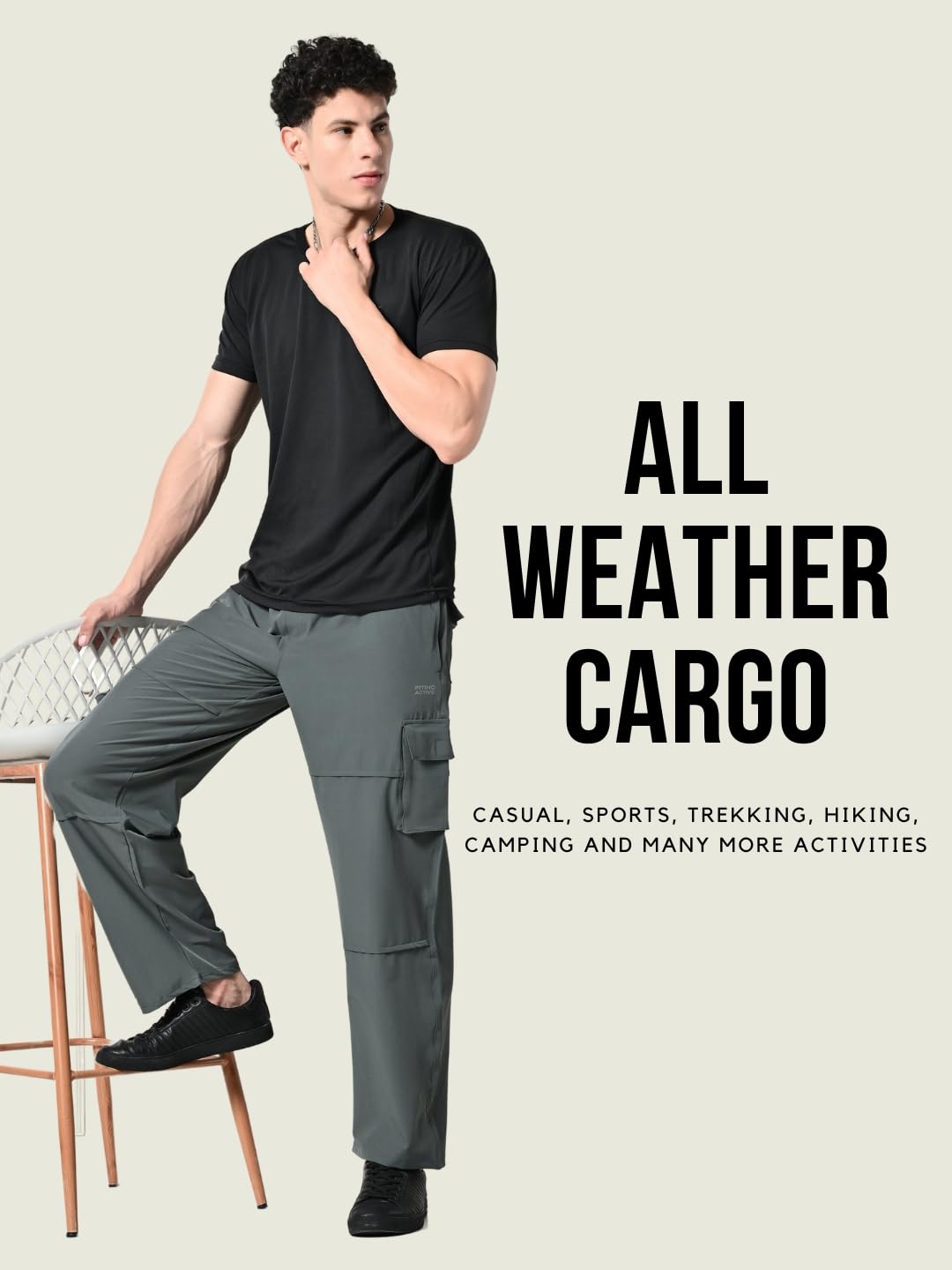 FITINC Stylish NS Lycra Cargo Pants for Men & Boys | All Weather Dry-Fit Track Pants for Man with Utility & Zip Pockets | Lightweight Cargo Lower for Man for Casual Wear β Grey, Medium 3