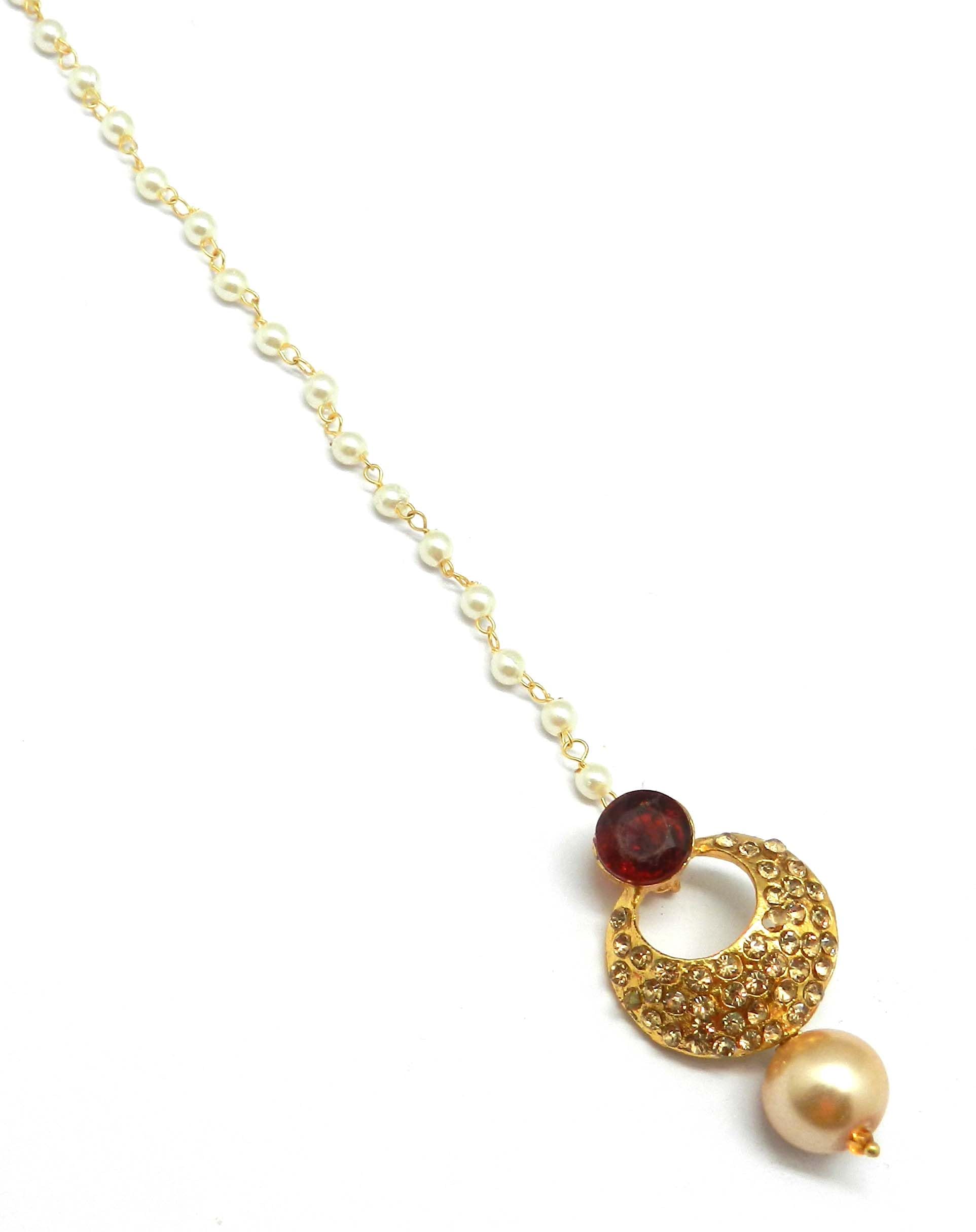 Chand Bali Small Size Maang Tikka Decorated with Kundan & Crystal-image-10