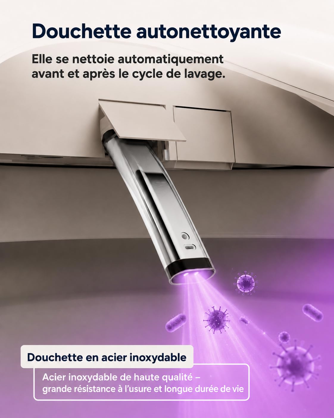 Abattant de Toilette Intelligent Bidet à Double Bras de Pulvérisation, Siège Japonais Chauffant, WC Douche à Couvercle Automatique et Aromathérapie, Bidet Électronique eau Chaude et Sèche-Cheveux