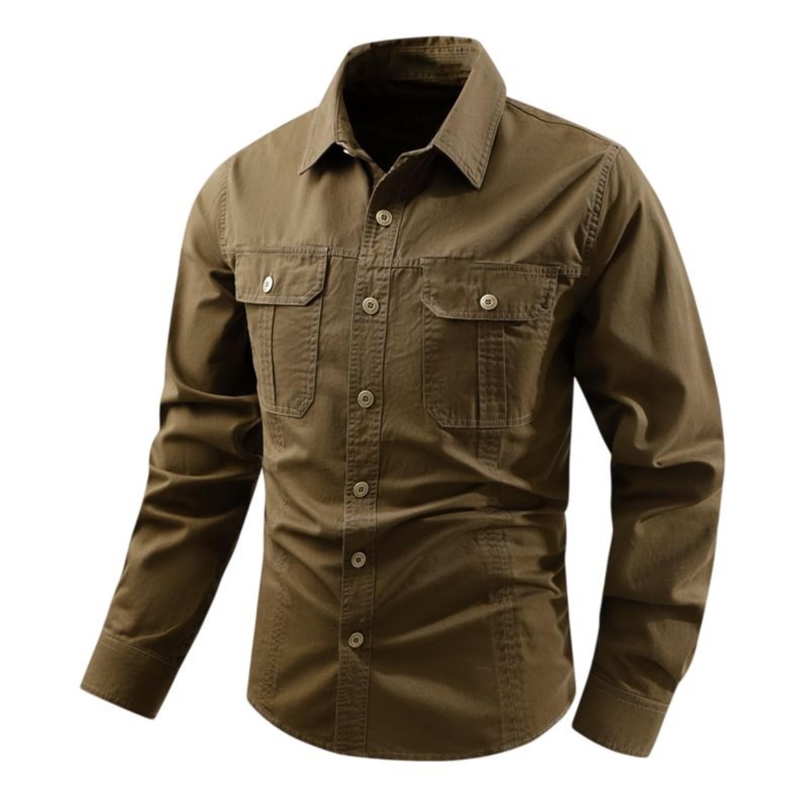 Camicia cargo da uomo in cotone a maniche lunghe sciolto taglio lavato tasche multiple lavabile lavabile in lavatrice