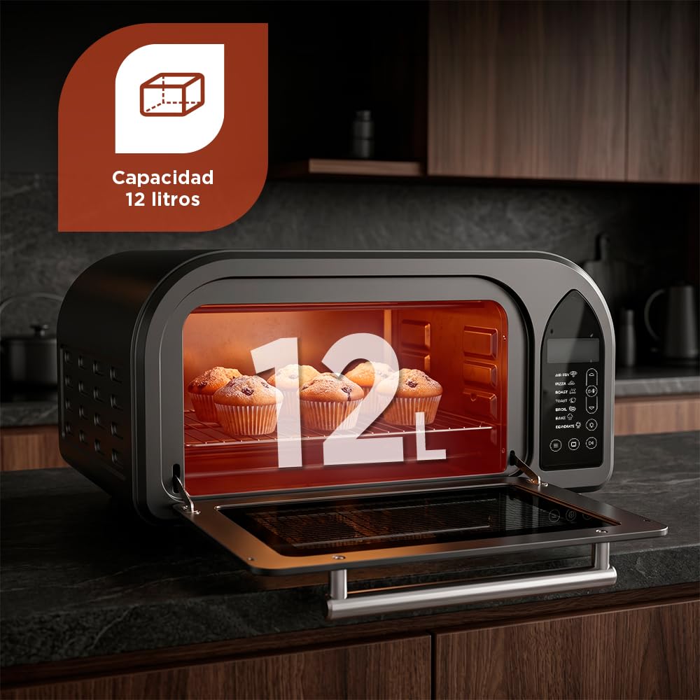 Four à pizza 12 L, compact, 2000 W, 7 programmes de cuisson, écran LED, NPM2000DP, thermostat réglable, température maximale 350°, minuterie