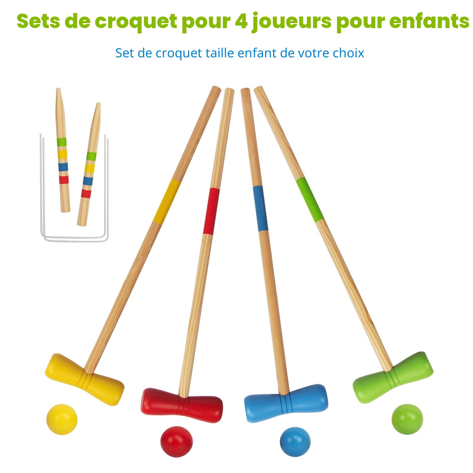 WOODENFUN Jeu de croquet en bois pour 4 joueurs, enfants, adultes, extérieur, jeu de croquet amusant pour garçons et filles à partir de 3 ans (diverses)