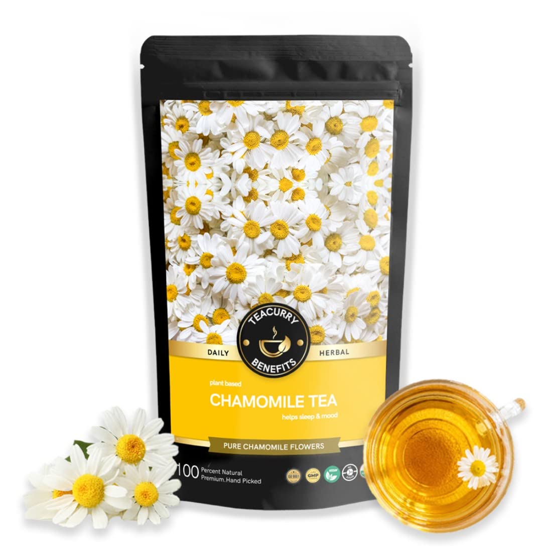 TEACURRY Chamomile Tea - 15 Tea Bags | Pure Chamomile Tea For Sleep, Sugar Levels and Heart Health | Chamomile Tea Caffeine Free, Chamomile Tea Leaves | 100% Natural Pure Chamomile Flower Tea (B08YWXNHTX) Amazon Price History, Amazon Price Tracker