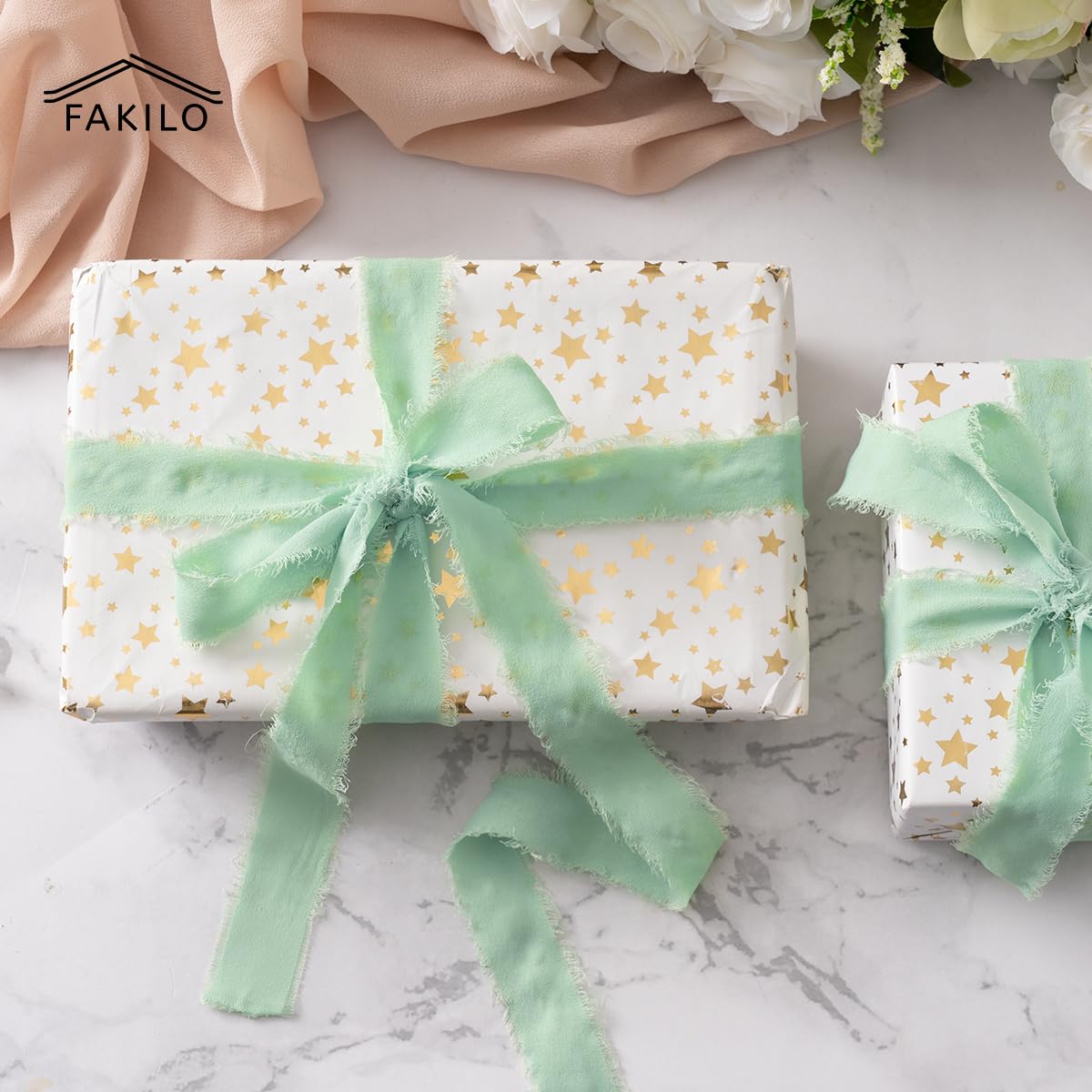6 Rotoli Di Nastro In Chiffon Di Seta – 4 Cm X 5 M – Verde, Bianco, Rosa – Per Regali, Bomboniere E Bouquet - 4