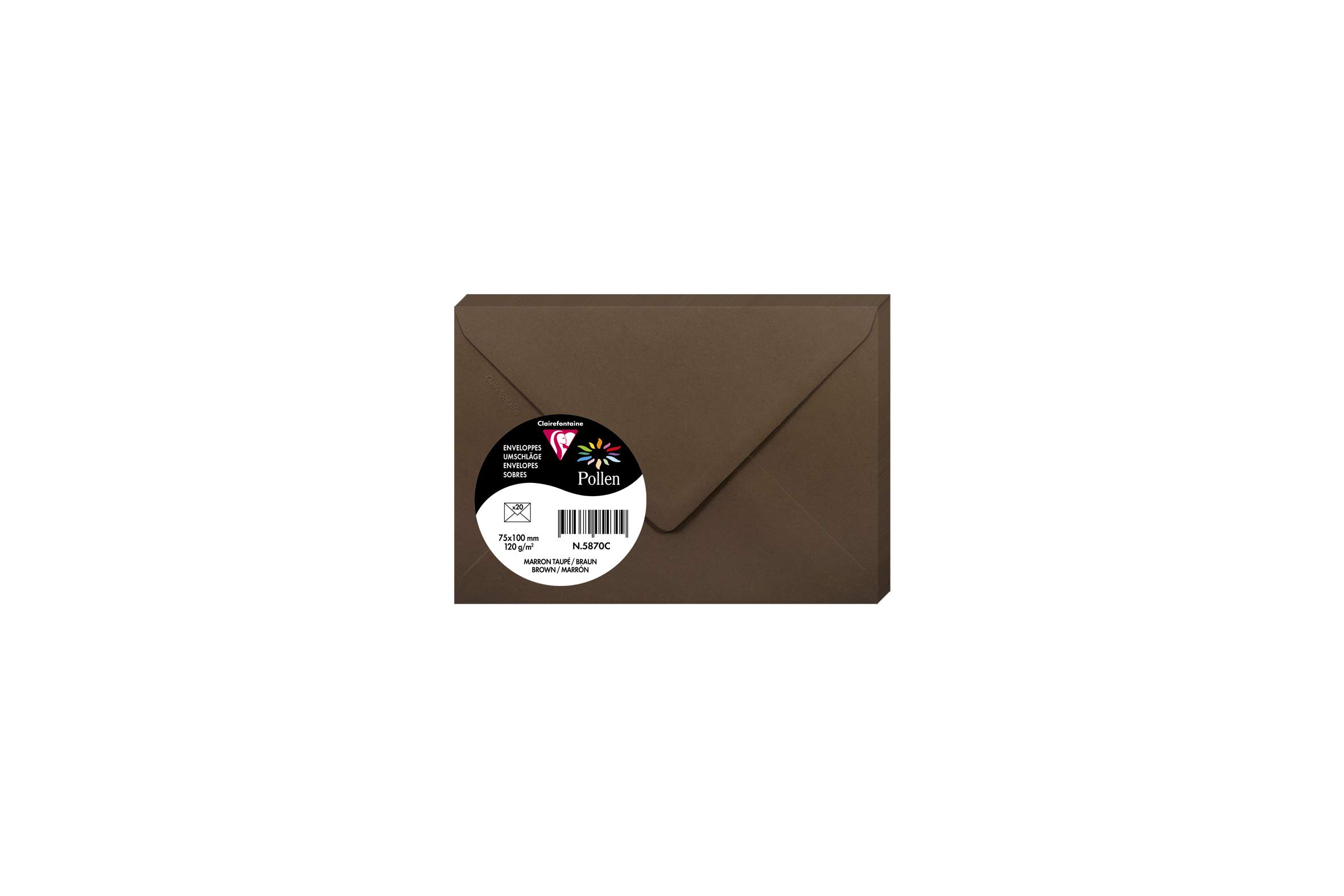 Clairefontaine 5870C Pack of 20 Gummed Envelopes Format 7,5x10cm 120g/m² Colour Brown Invitation Events Correspondence Range Pollen Premium Smooth Paper
