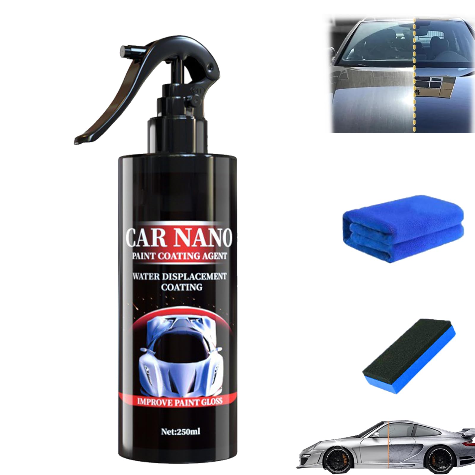 Nurafix Nano Scratch Remover, Nano Car Scratch Repair Spray,Nurafix Car Wax, Nurafix Scratch Repair, Fast Repairing Scratch Spray, Rub and Buff for All Vehicle Paint Care (250ml-1)