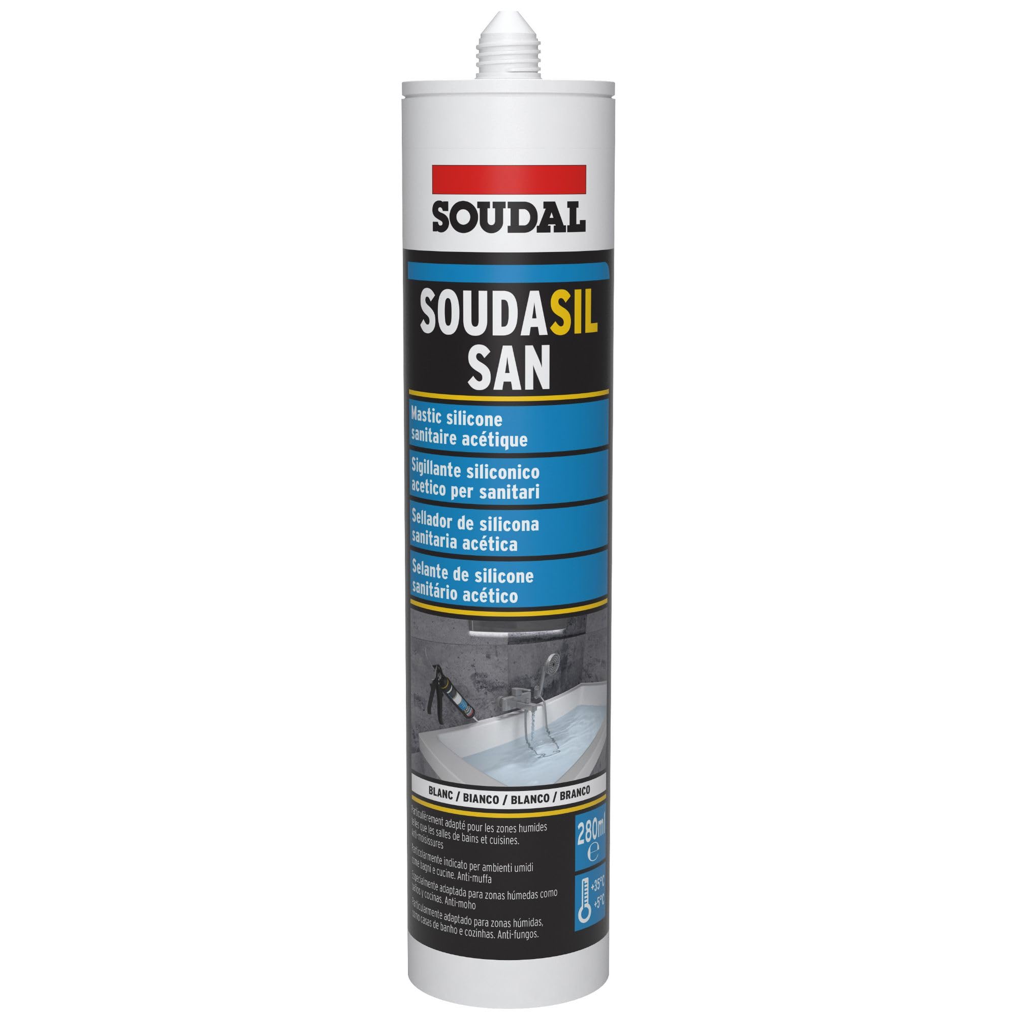 Cartouche de Mastic en Silicone 280 ml - Pour Bois - Vitrier - Gouttière - Plastique - Blanc - 11309 - SOUDAL