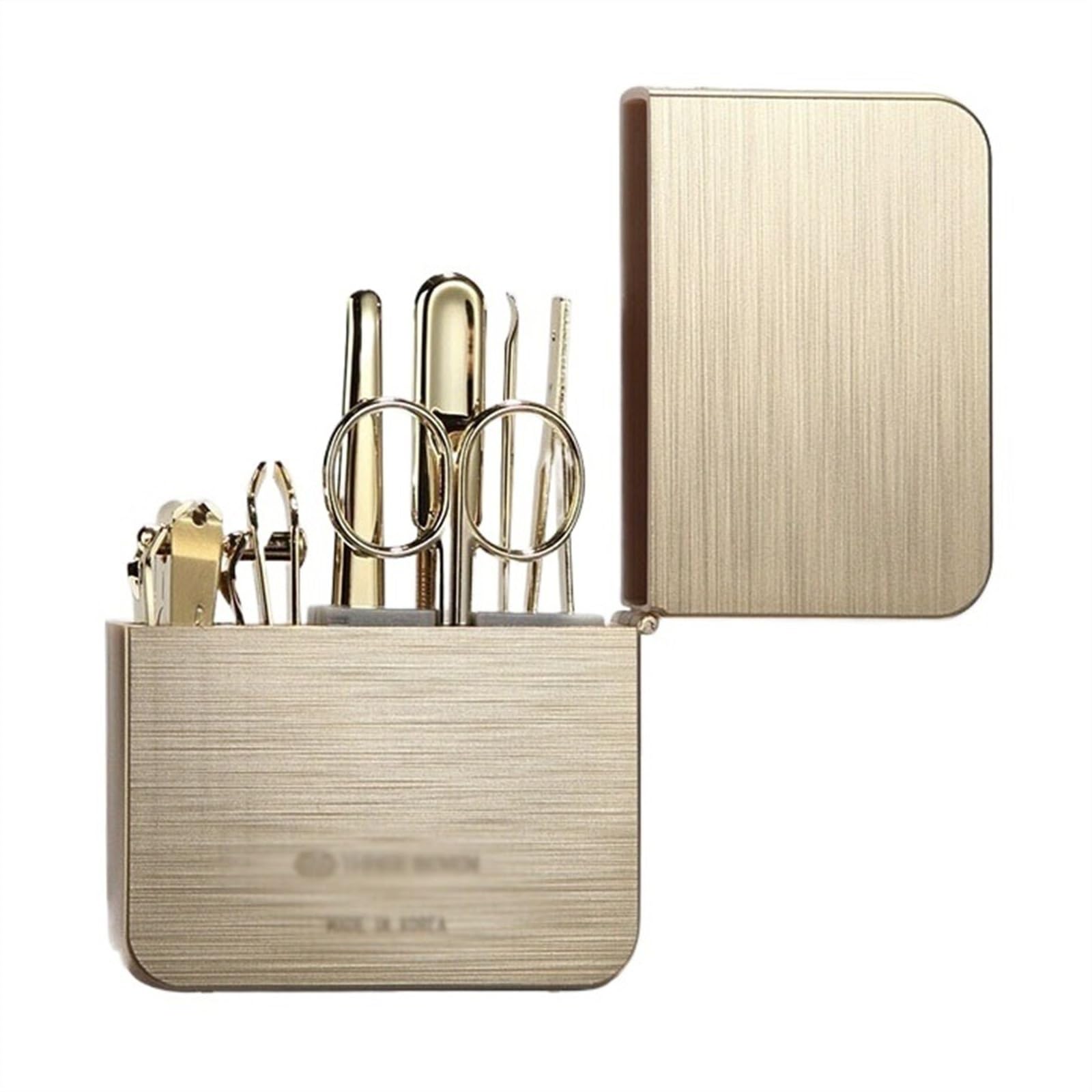 Set per unghie, cura delle unghie, set tagliaunghi Nail Clipper Set - Portable Carbon Steel Nail Care Tools with Metal Case for Women - Travel Grooming Kit in Elegant Gold(Gold)