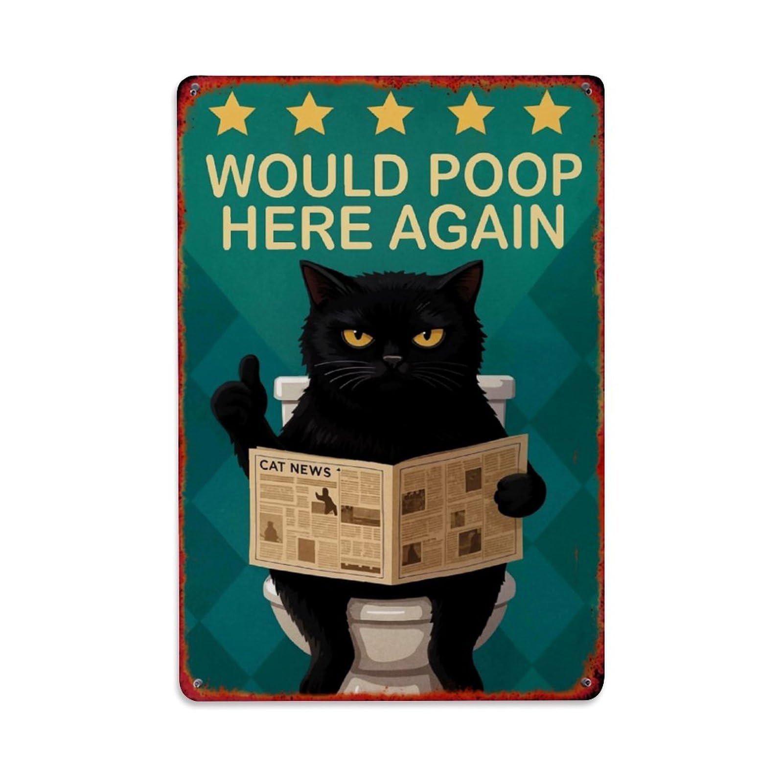 Bliveurn Vintage Black Cat Reading Newspaper On Toilet(1) Retro Metal Tin Sign, Metal Poster For Home, Gaming Room, Studio Workshop,Bar,Garage Wall Art Decor 8X12 Inch