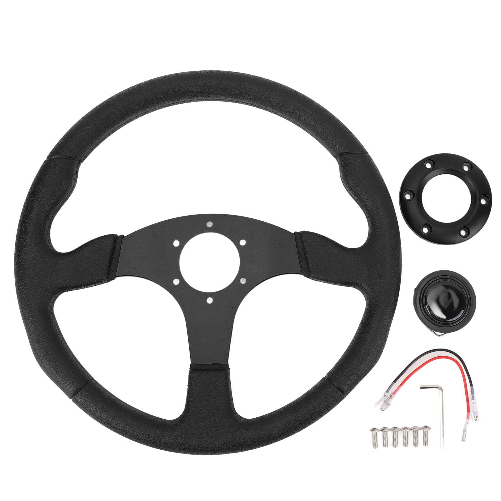 Volante Sportivo Universale 14 Pollici in Pelle PU con Cornice in Alluminio, 6 Fori, Nero, per Auto Racing