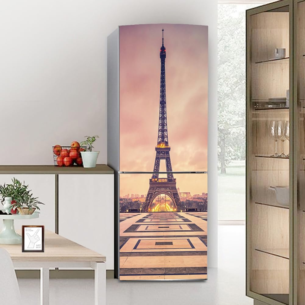 VHcgCGJ Fridge magnet, Full Covering, Freezer Skins Wall Stickers for Kitchen Decal, Paris Eiffel Tower View(M: 60x180 cm)