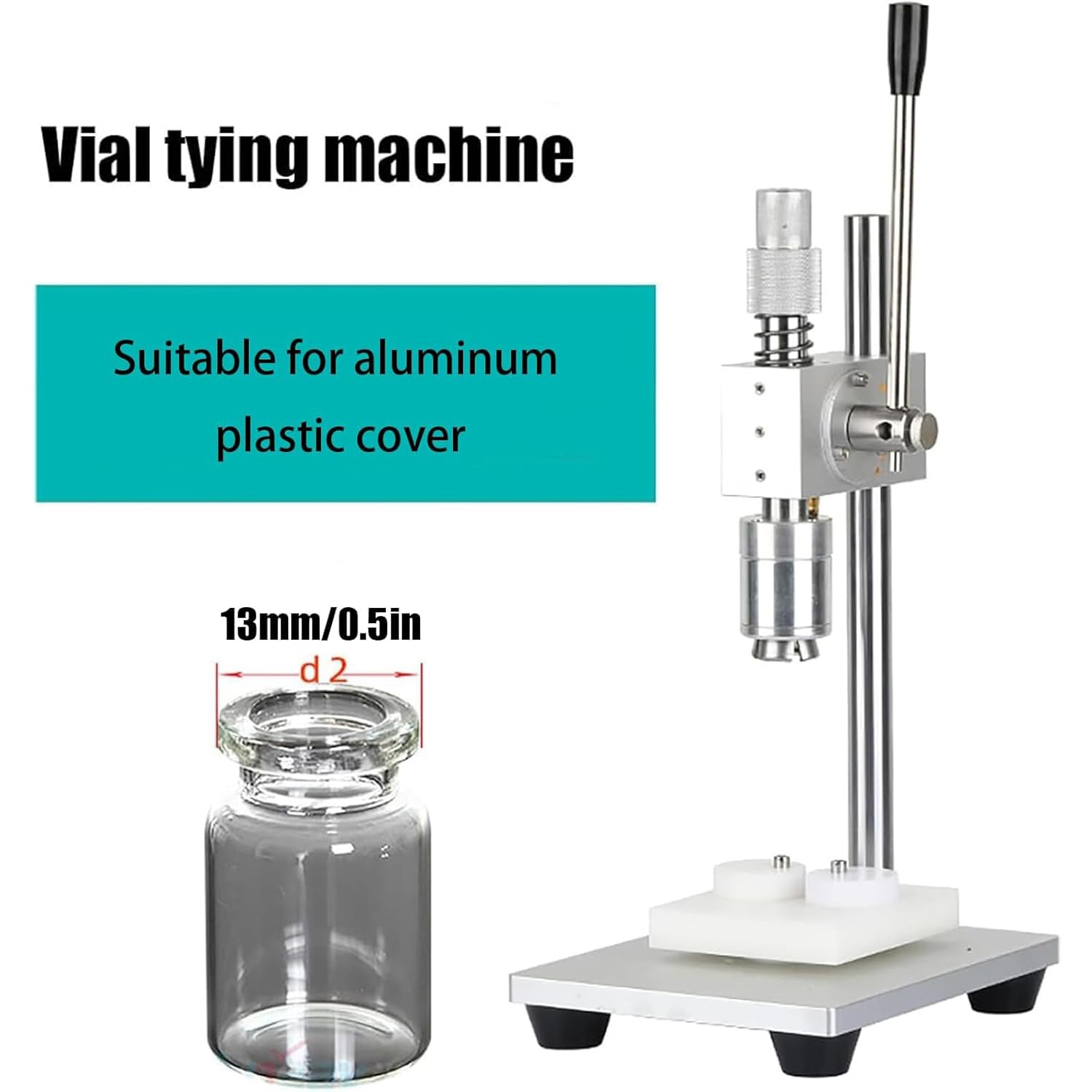 Máquina taponadora para viales, máquina prensadora manual, altura ajustable, 10-30 botellas por minuto, ideal para alimentos, embalaje y aplicaciones químicas