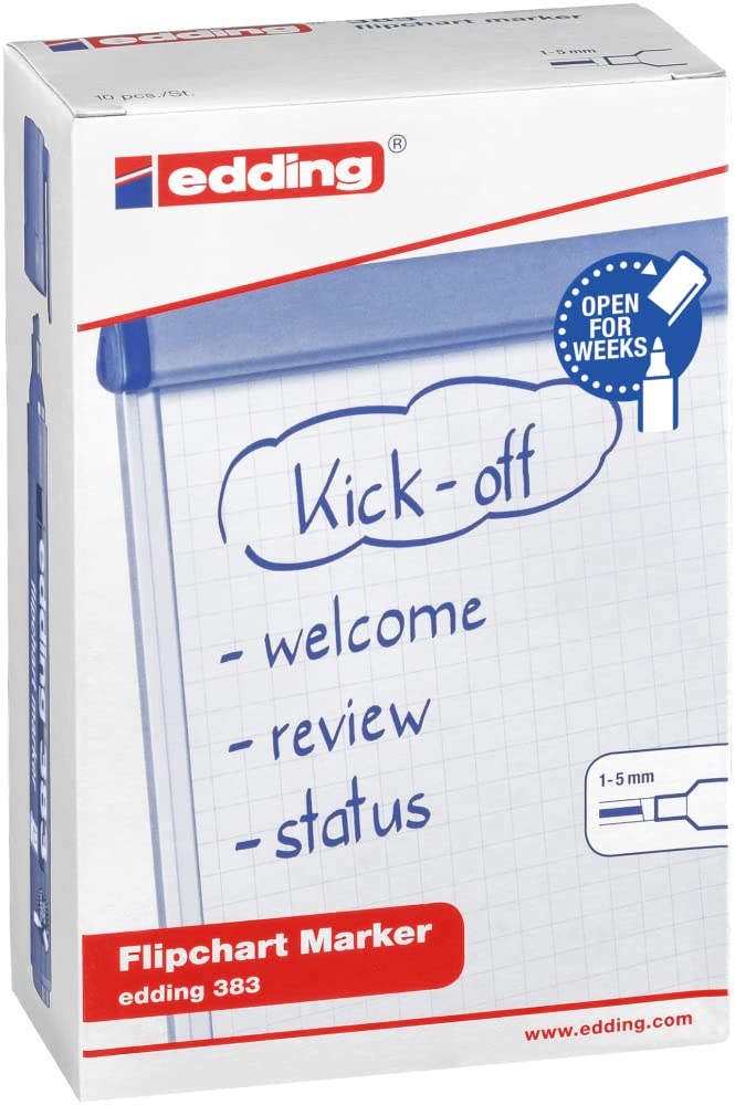 edding 388 marcador para flipcharts - azul - 10 rotuladores - punta biselada de 4-12 mm - rotulador para escribir, dibujar y marcar sobre papel - recargable, no traspasa, no mancha, impermeable
