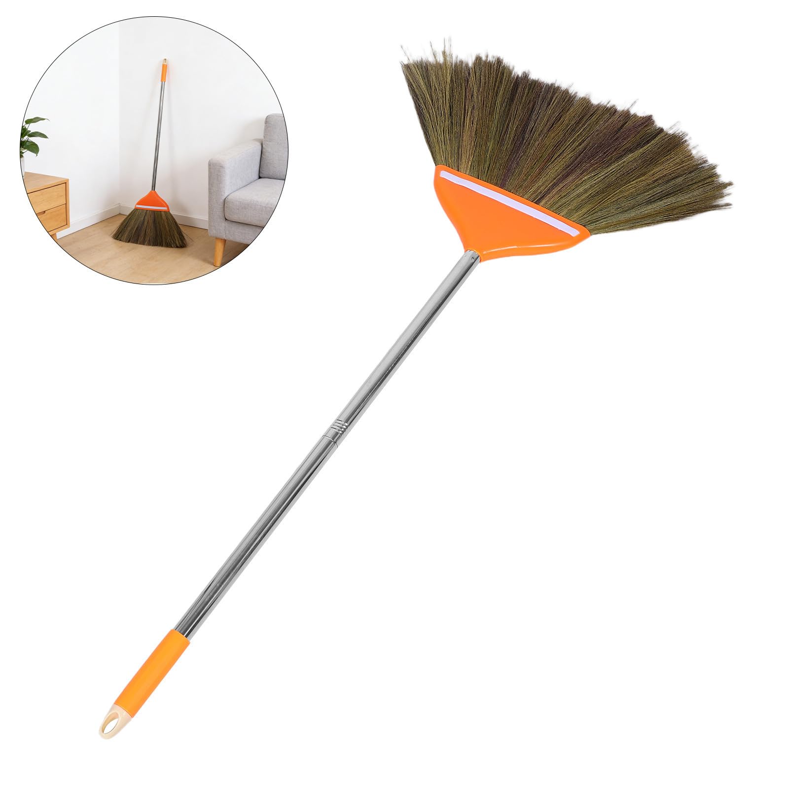 HEMOTON Escoba Natural de Mano para Limpieza del Hogar con Mango Largo de 105cm, Ligera y Resistente, Hecha de Miscanthus para Interiores y Uso Doméstico