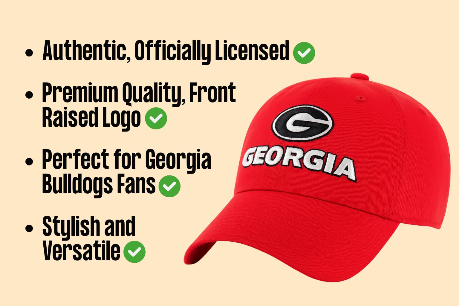 Cappello con licenza ufficiale University Georgia Classic MVP solido regolabile Bulldogs Team Logo Berretto ricamato