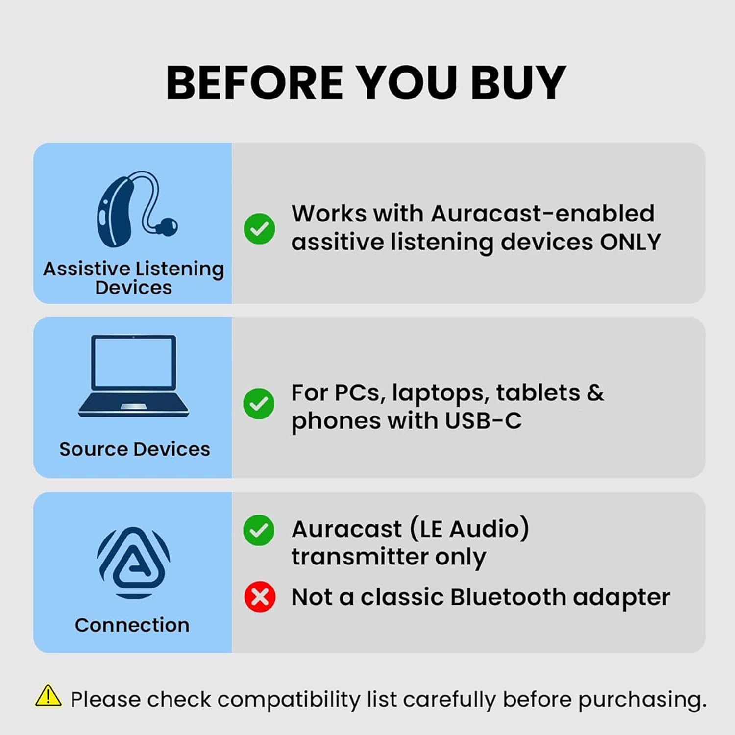 eppfun USB-C Auracast Audio Trasmettitore per Apparecchi acustici, Adattatore USB-C Compatibile con Auracast audio cuffie/altoparlanti