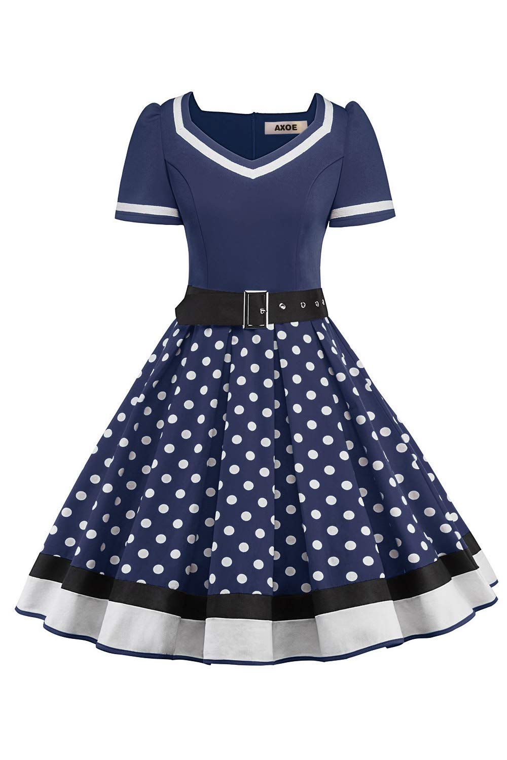 AXOE Donna Vestito Anni 50 Rockabilly Scollo a Cuore con Cintura Regolabile Abito da Cerimonia per Feste e Occasioni Speciali