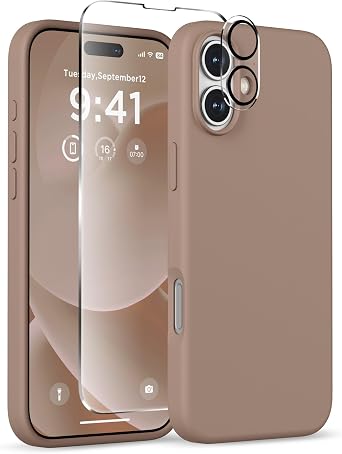 Magnetic for iPhone 16 Plus Case, Silicone Cover, Light Brown