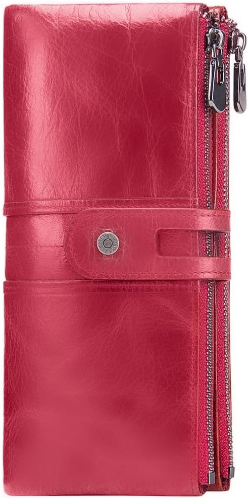 Contacts Bifold Wallets for Women | Genuine Leather Ladies Clutch/Wallet with RFID Protection | Slim Zipper Purse/Card Holder Organizer for Women (W15-Red)…