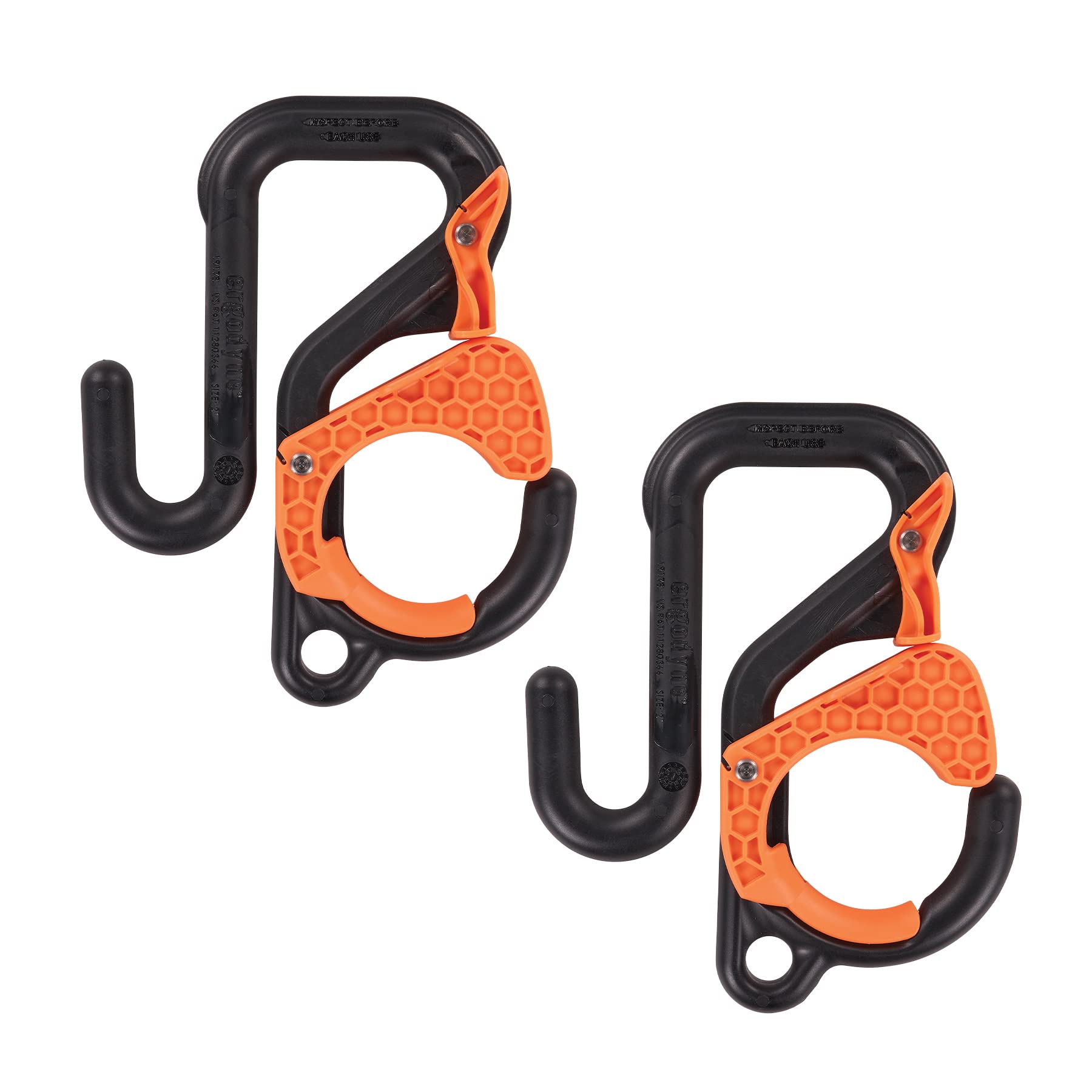 Ergodyne Squids 3178 Locking Aerial Bucket Hooks with Tethering Point, Fits 2" Lip, Attach Tool Bags or Aprons to Buckets