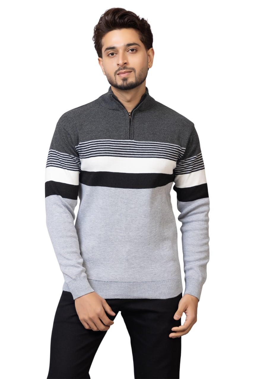 colorchakra Mens Woolen Sweater for Winters Striper Cardigan Wool Pullover-picture-25