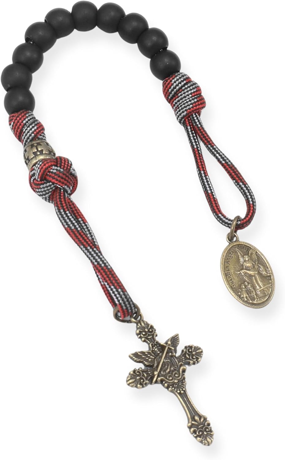 Nazareth Store Strong One Decade Paracord Rosary Black Beads Pocket Car Rosary St Michael Medal & Archangel Cross - Image 2