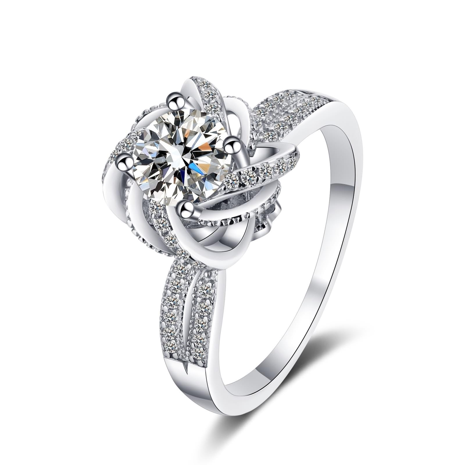 Pierścionek ze srebra próby 925, metalowy pierścionek Moissanite Flower Ring Prezent urodzinowy