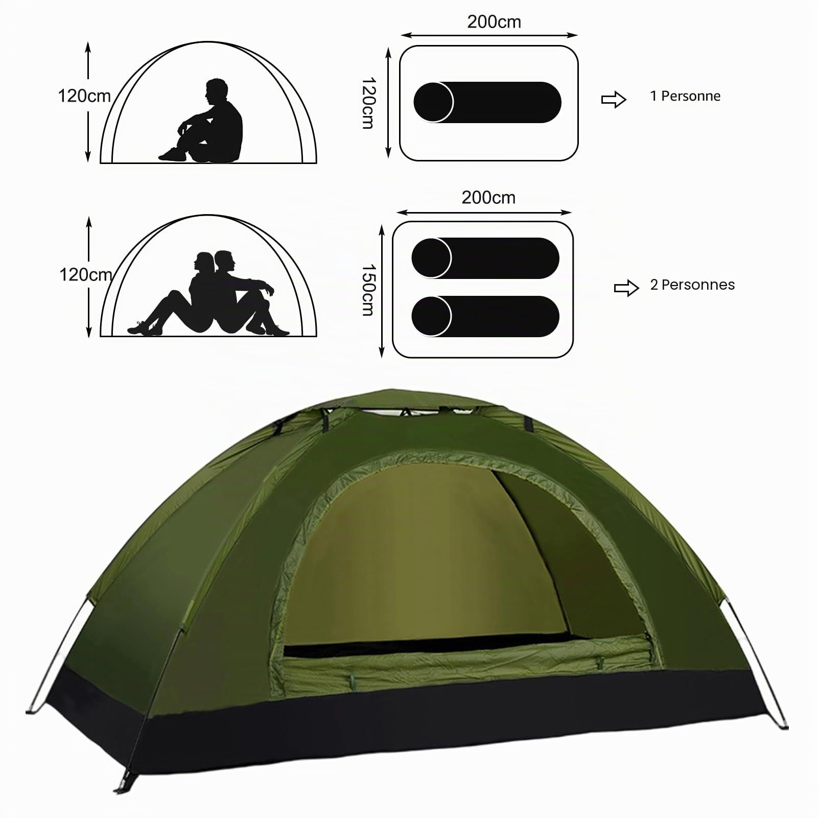 Tente de camping ultralégère pour 2 personnes avec abris et sac de transport, tente de camping portable en tissu Oxford imperméable pour la randonnée