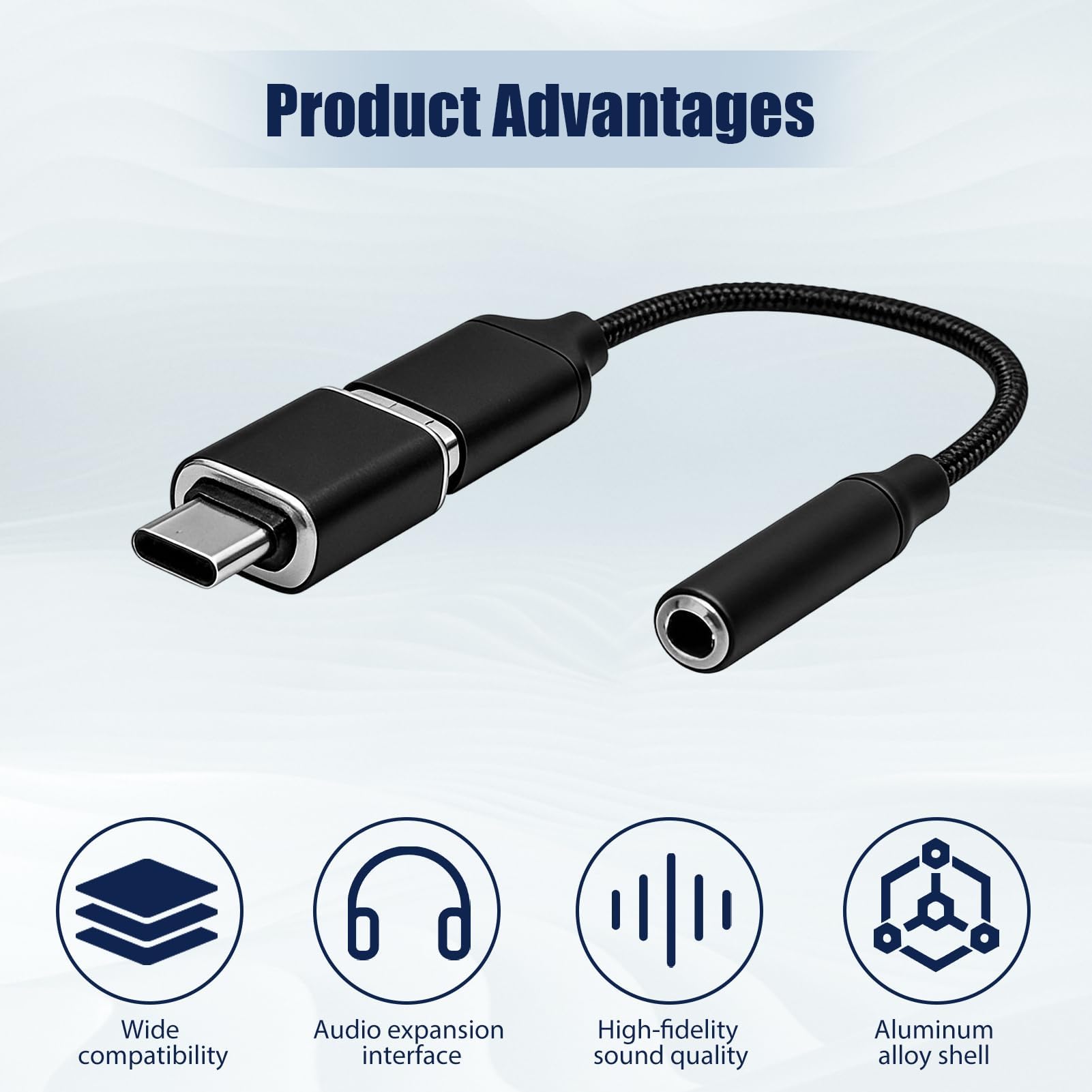 Adaptador de Audio USB a Jack 3,5mm 2 in 1, Tarjeta de Sonido Externa USB, Adaptador de Auriculares y Micrófono con Convertidor USB-B a USB-C, Plug and Play para PC Portátil Desktop — view 5