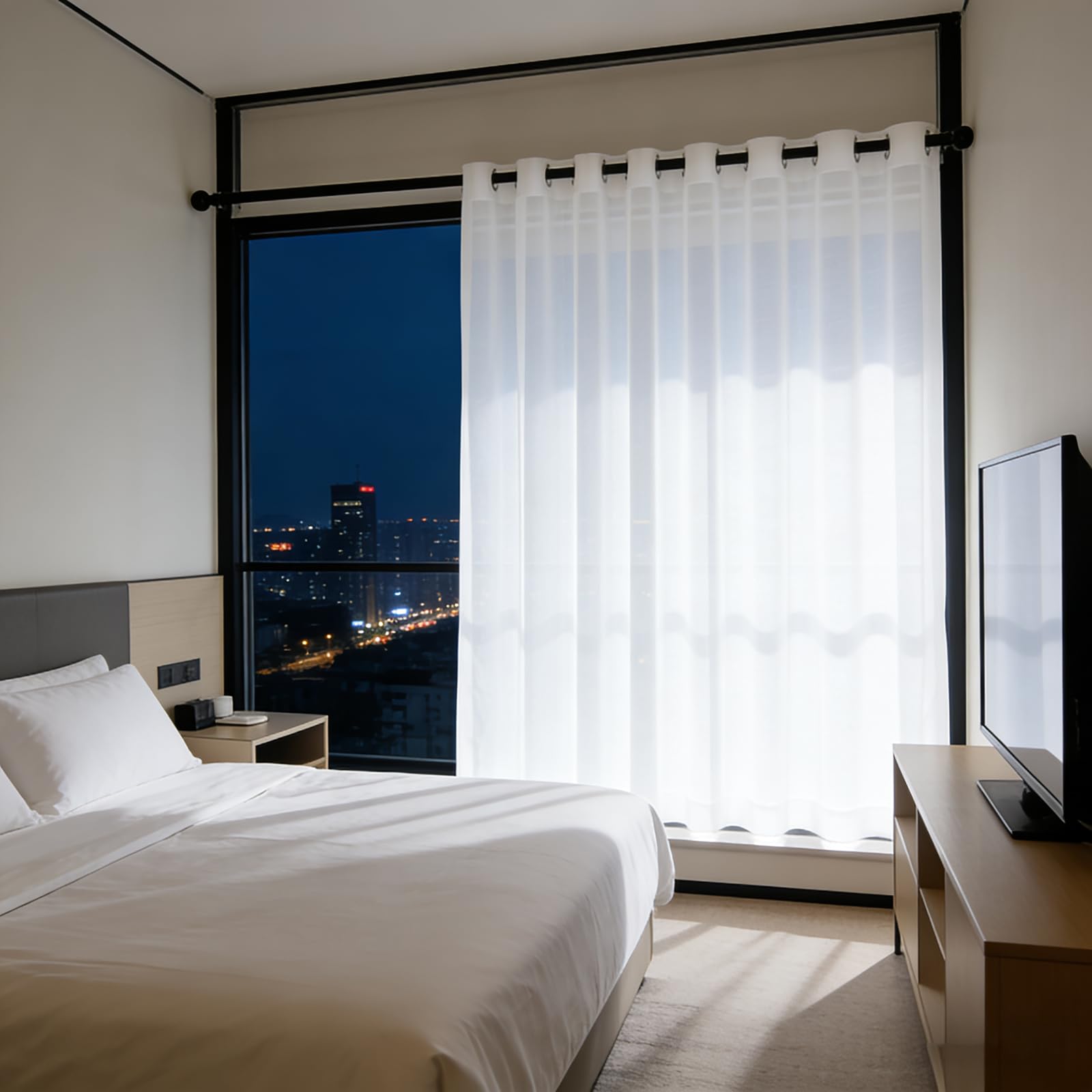 Voile Gardinen 245 x 163 cm Halbtransparent, Lichtdurchlässig Und Elegan, mit Ösen in Leinenoptik, Luftig Und Langlebig Vorhang Transparent Gardienen für Jedes Fenster, Weiß