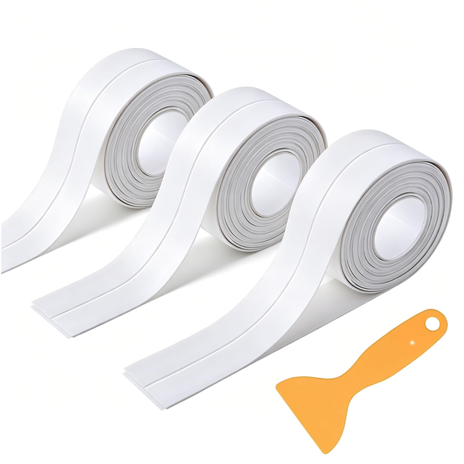 Bath Sealant Strip 3 Rolls, 38mm * 3.2m, Self Adhesive Caulk Strip Waterproof Sealing Tape with Sealing Tool, Bathroom Sealant Anti Mould, Simple Seal Tape for Toilet Shower Wall Corner Kitchen