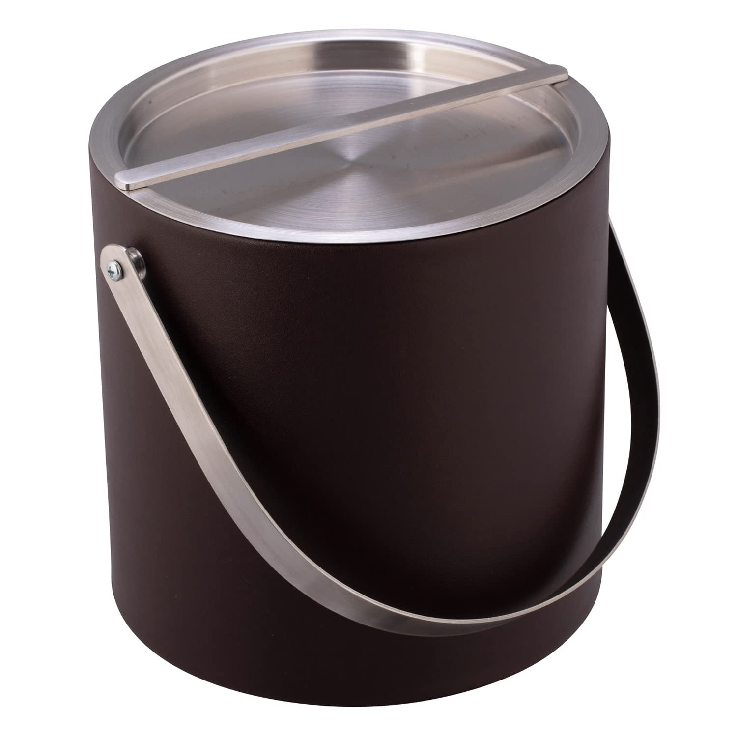 Kraftware Sydney-Secchiello per Il Ghiaccio con Manico ad Arco Cromato Spazzolato e Copertura Ponte, 3 QT, Colore, 3 Litri, Similpelle, Marrone Cioccolato