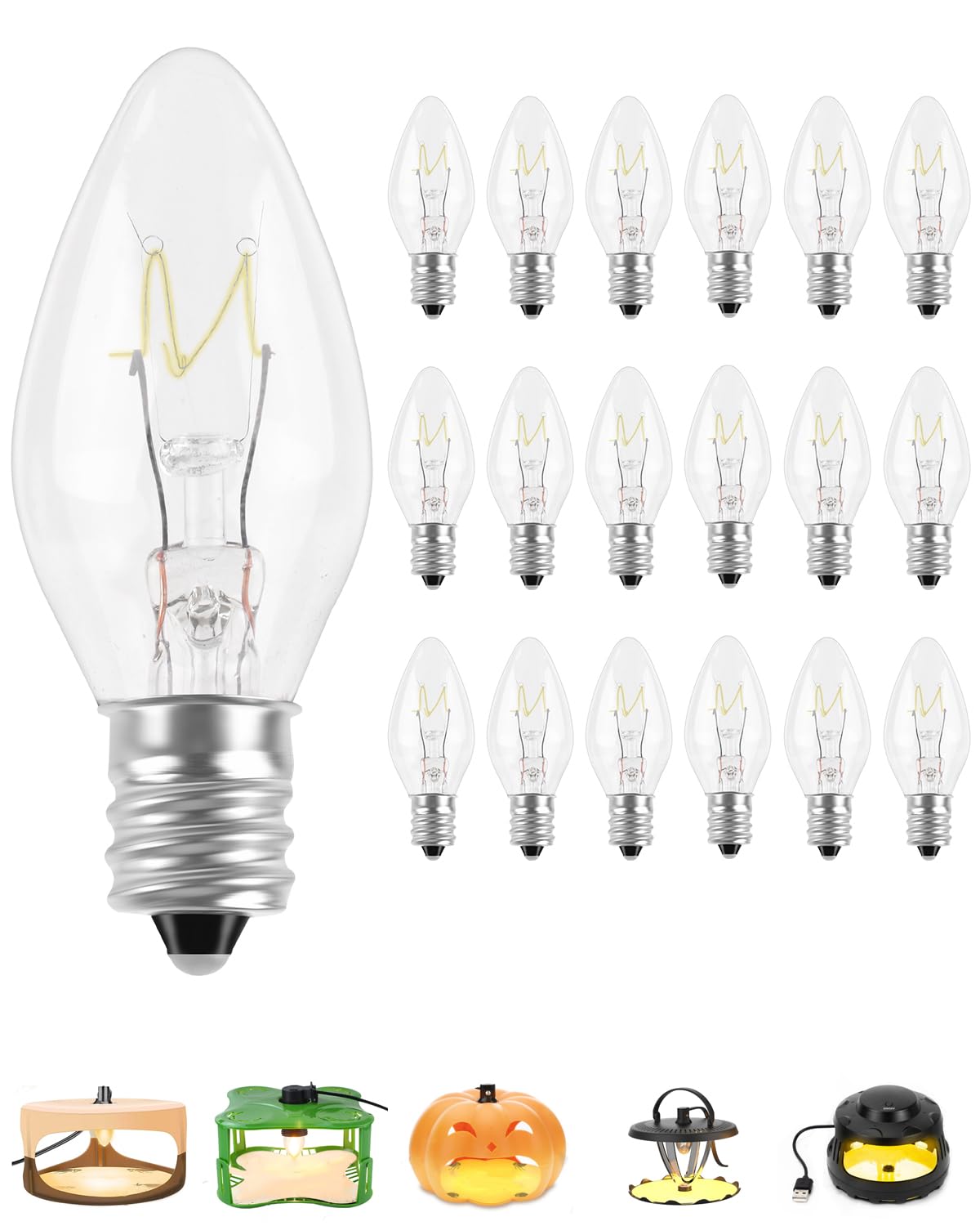 PACETAP 18Pack 7W C7 Night Light Replacement Bulbs with E12 Candelabra Base for Salt Lamps, Window Candles and Chandeliers, C7 Nightlight Bulb for