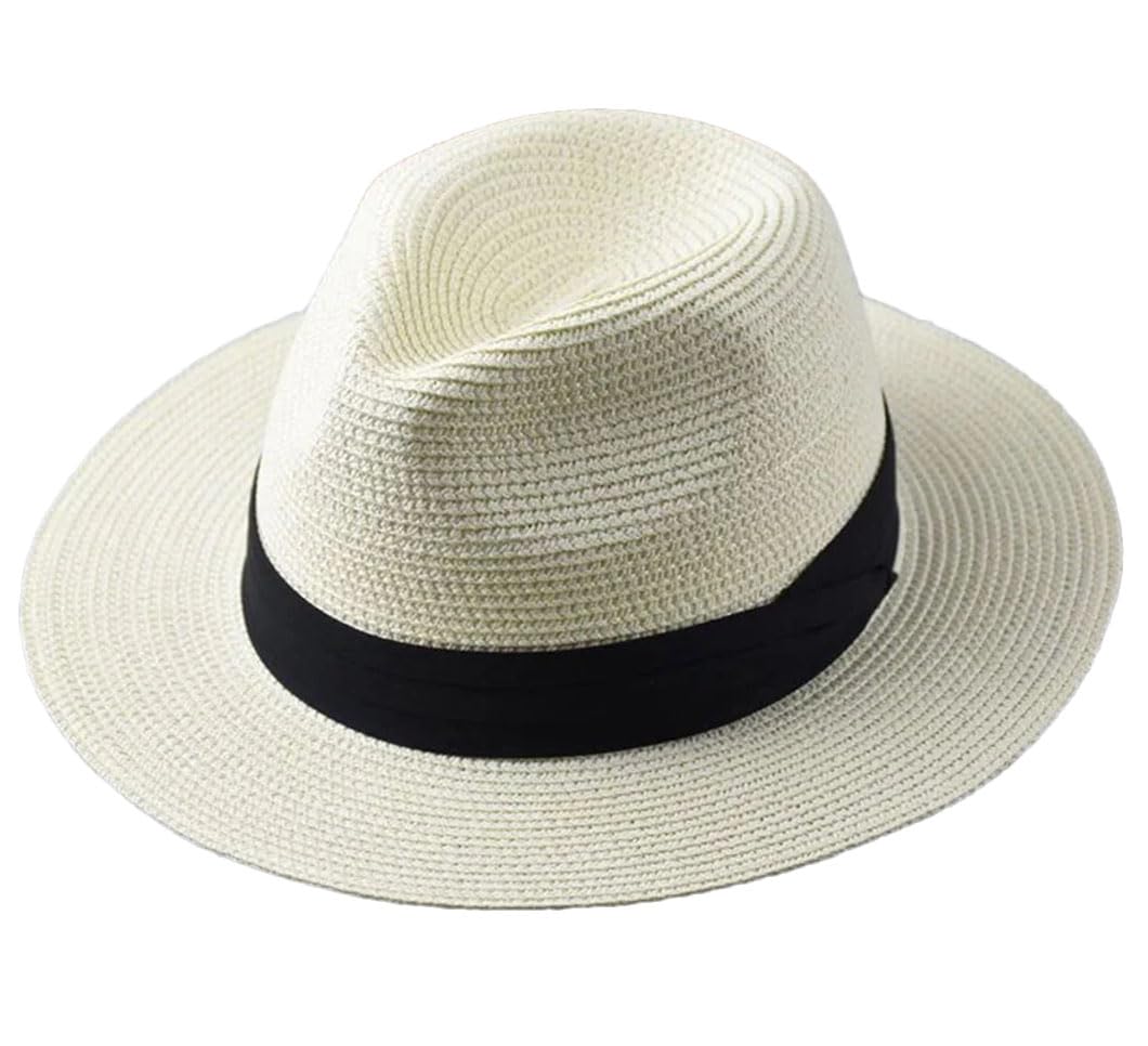 Rfmfkkg Sombrero de papel de paja para hombre, sombreros grandes de Panamá, para pesca al aire libre, playa, plegable, color blanco, XL (60-62 cm), Blancos, M