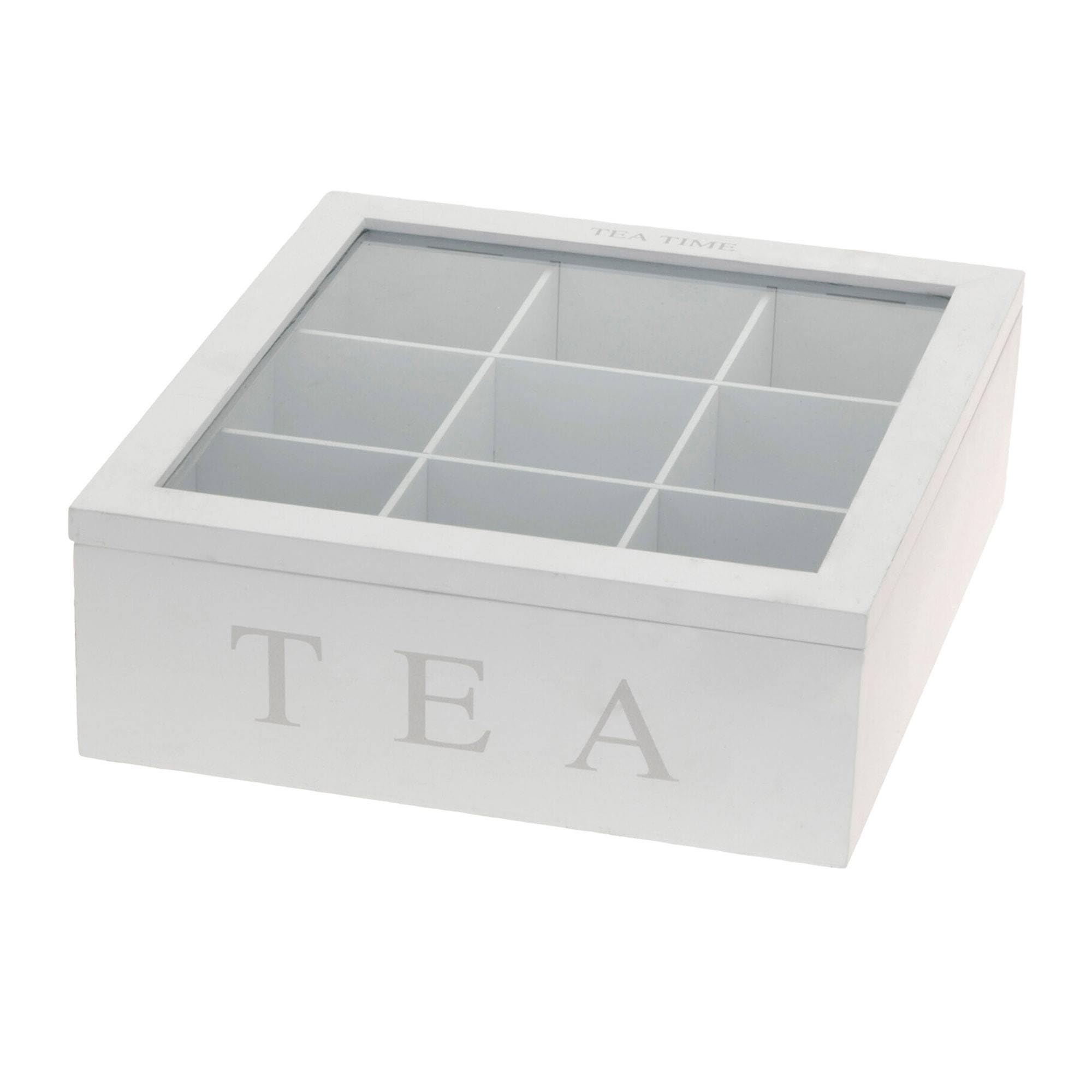 Boîte à thé 9 cases Well Home coffret de rangement bois blanc 23 cm
