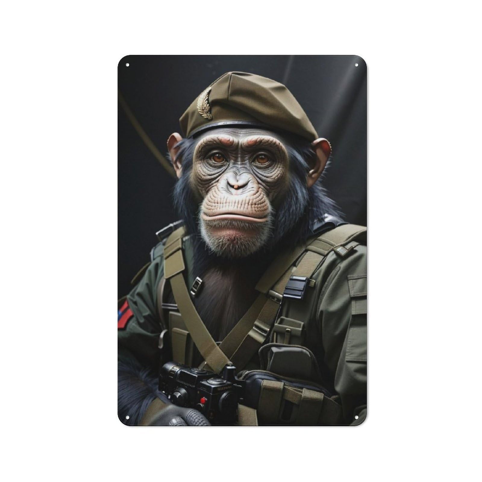 Nostalgic Decorative Tin Plaque 30x20cm Featuring Soldier Chimpanzee Funny, Classic Pub Decor for Cafe, Pub, Workshop Or Home Bar